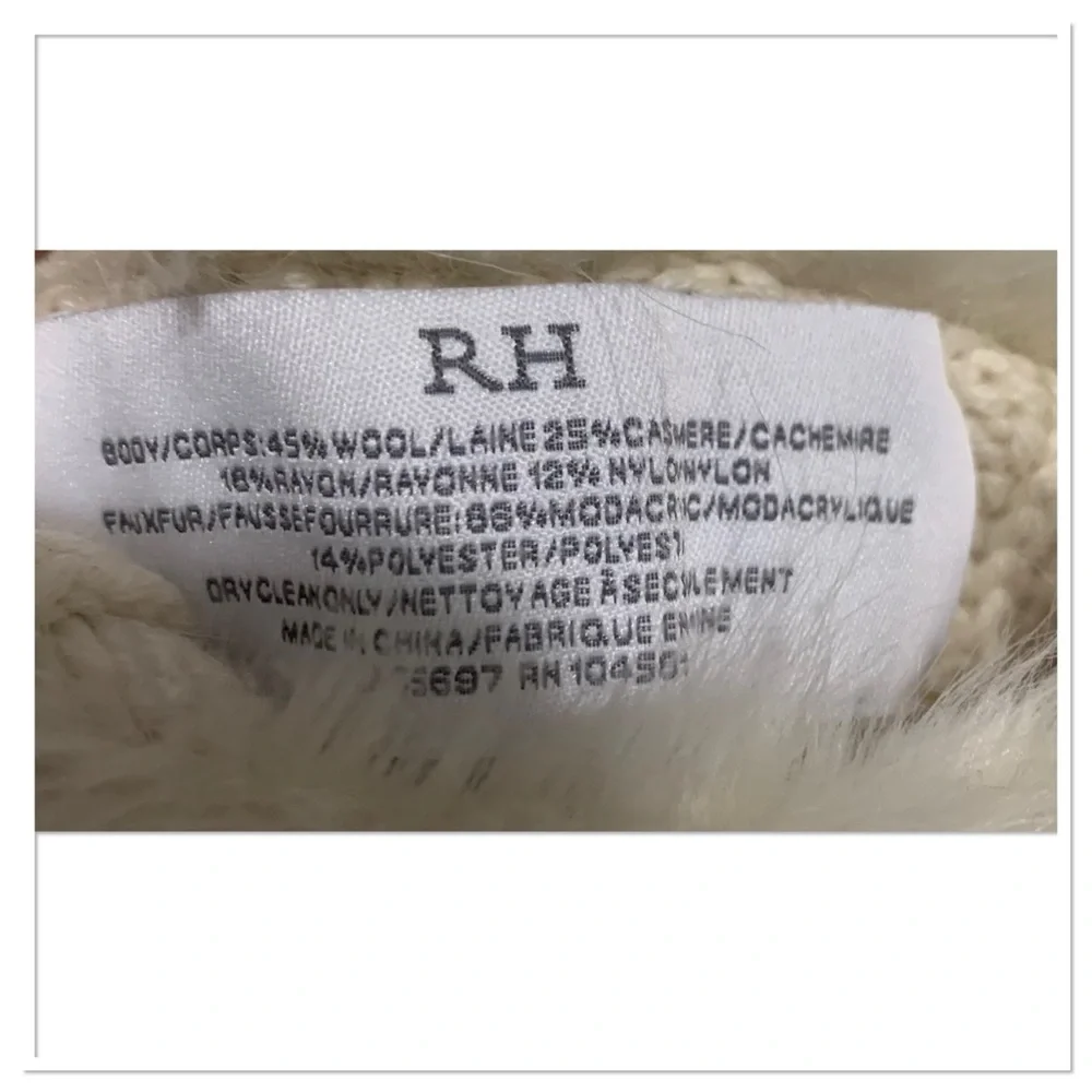 RH Cashmere Wool Scarf And Gloves With Ultra Faux Fur Trim Ivory One Size